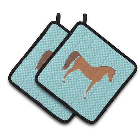 Carolines Treasures Arabian Horse Blue Check Pair of Pot Holders BB8085PTHD